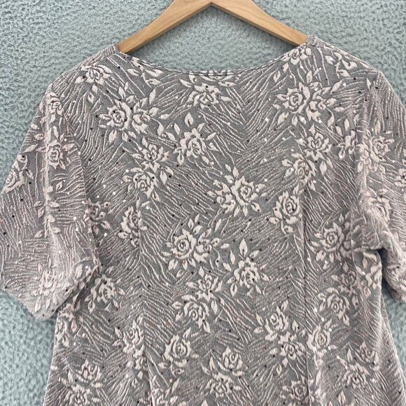Dressbarn Top Womens 2X Plus Mauve Metallic Sequin Jacquard V Neck Short Sleeves - Picture 4 of 10